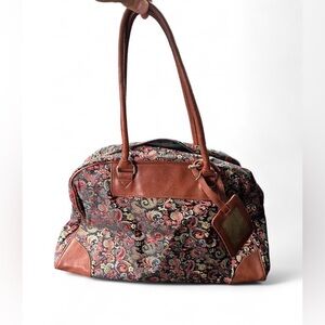 Vintage 70’s Canvas & Leather Weekend Bag Brown Multicolor Paisley